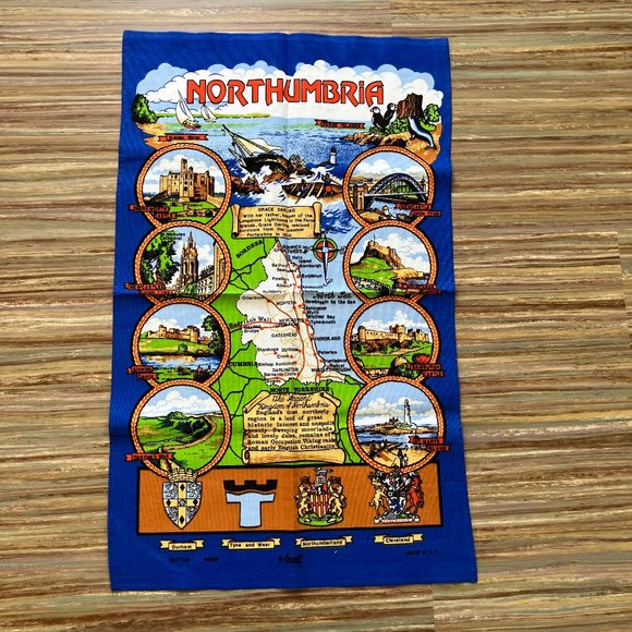 Northumbria Landmarks Souvenir Cotton Kitchen Towel Dish Cloth 19x31" Lamont UK - Picture 1 of 4